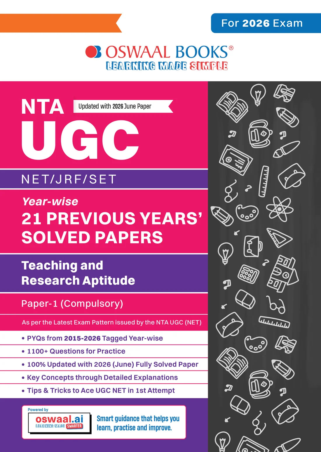 NTA UGC NET / JRF / SET Paper 1 | 21 Previous Years’ Solved Papers (2015–2026) | Year-wise | Oswaal Books | For 2026 Exam