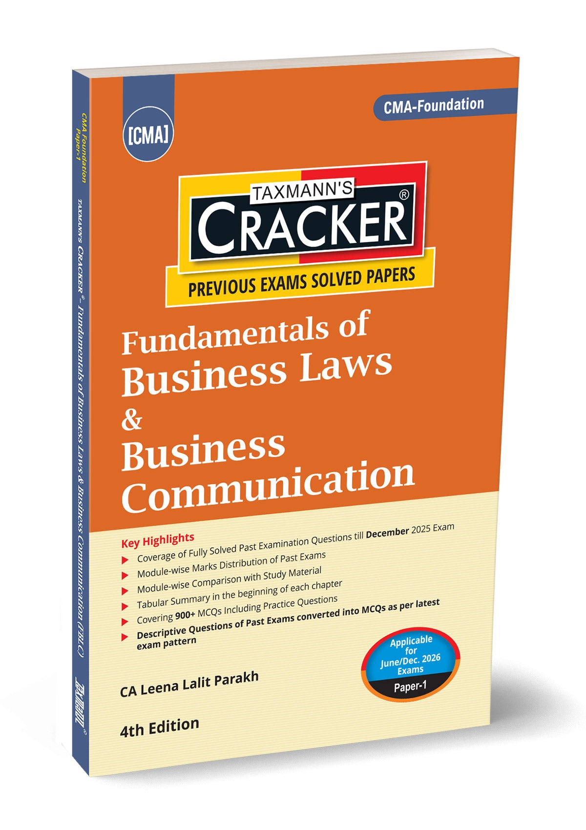 CMA Foundation | Paper 1 | CRACKER for FBLC/Law |  Leena Lalit Parakh | Taxmann | Edition 4th
