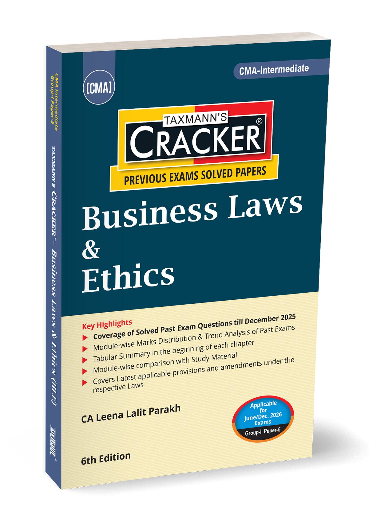 CMA Intermediate – Group I | Paper 5 | CRACKER for Law/BLE | Leena Lalit Parakh | Taxmann | Edition 6th