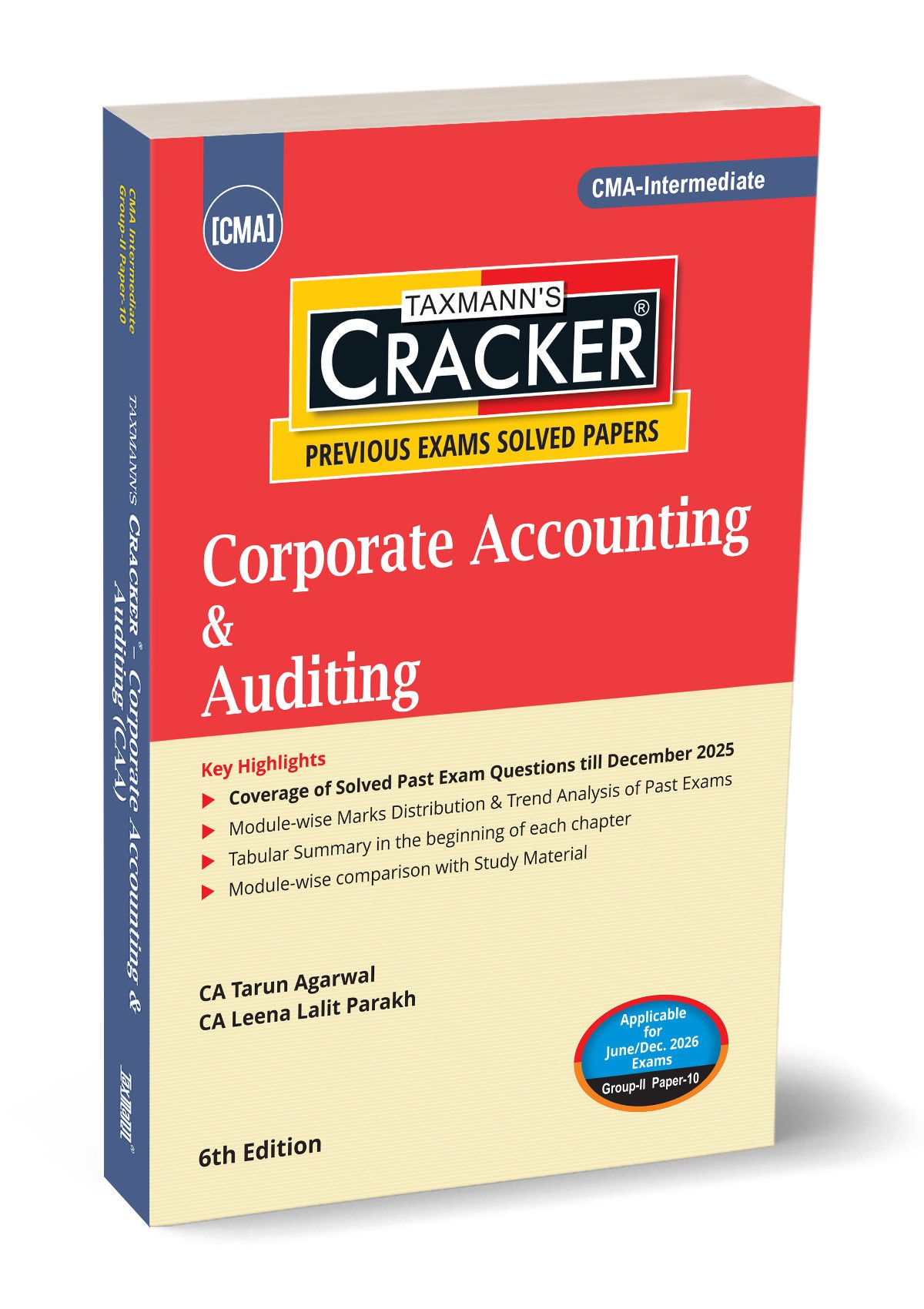 CMA Intermediate – Group II | Paper 10 | CRACKER for CAA | Tarun Agarwal & Leena Lalit Parakh |  Taxmann | Edition 6th