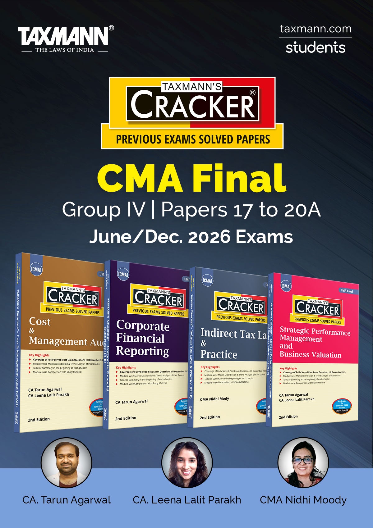 CRACKER COMBO for CMA Final—Group IV | Papers 17 to 20A by Tarun Agarwal et al. | June/Dec. 2026 Exams