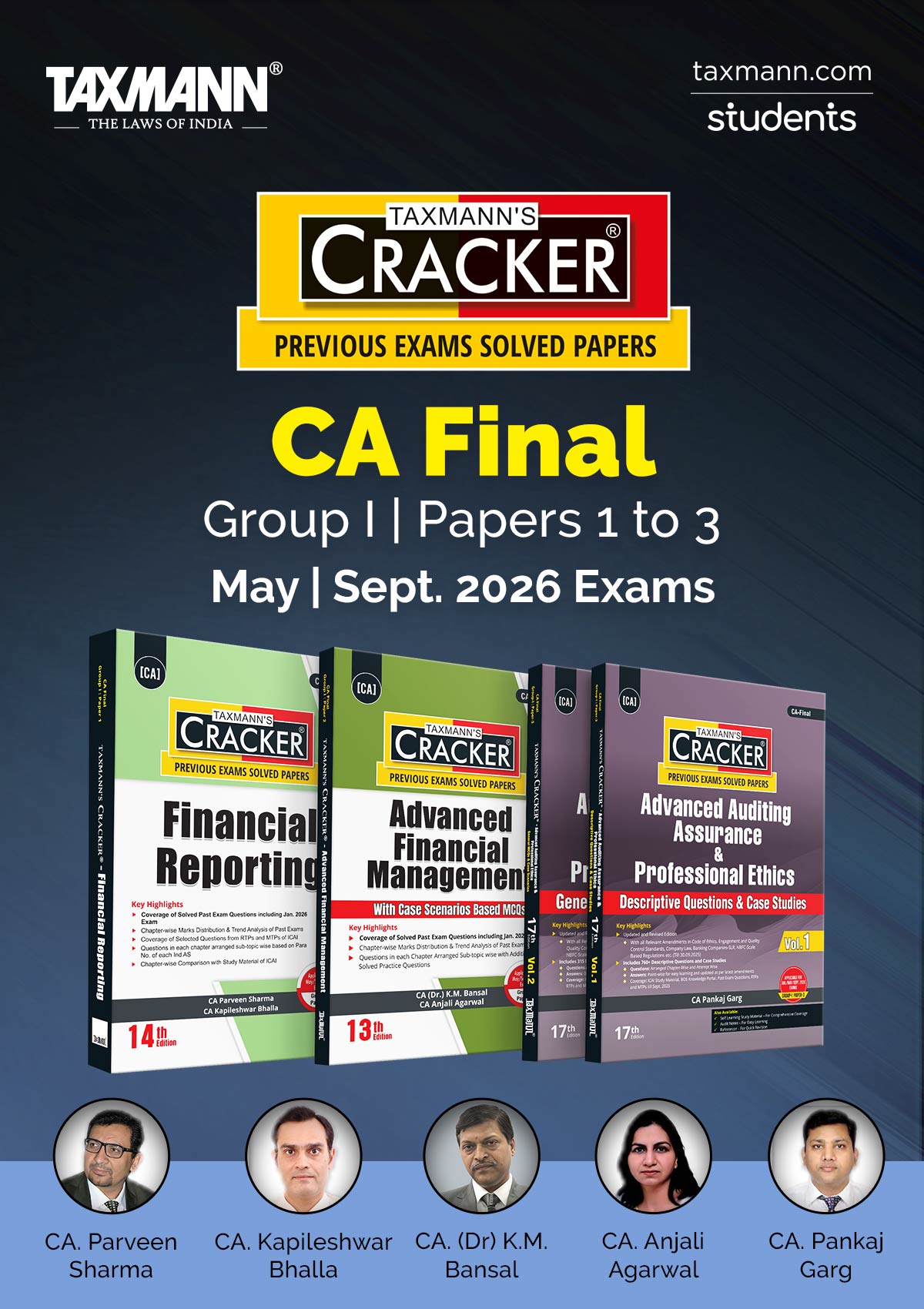 CA Final – Group I | Papers 1 to 3 | CRACKER Combo by Parveen Sharma et al. | May/Sept. 2026 Exams