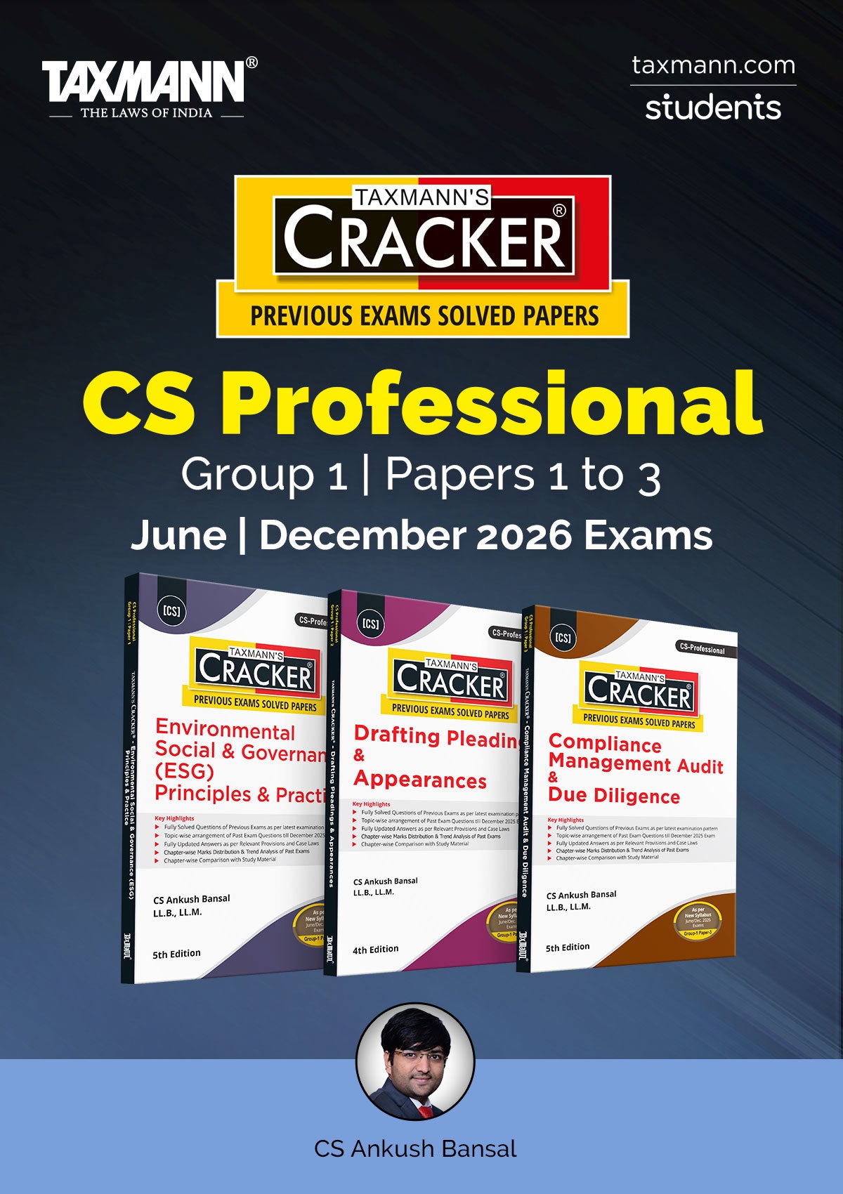 CRACKER COMBO for CS Professional – Group 1 | Papers 1 to 3 by Ankush Bansal | June/Dec | Taxmann 2026 Exams