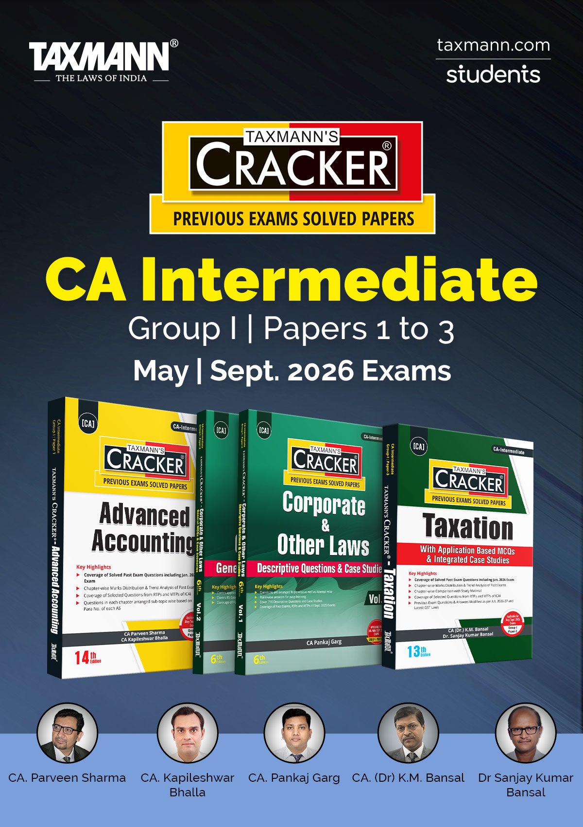 CRACKER Combo for CA Inter—Group I | Papers 1 to 3 | Parveen Sharma & Kapileshwar Bhalla | Taxmann | Edition 2026
