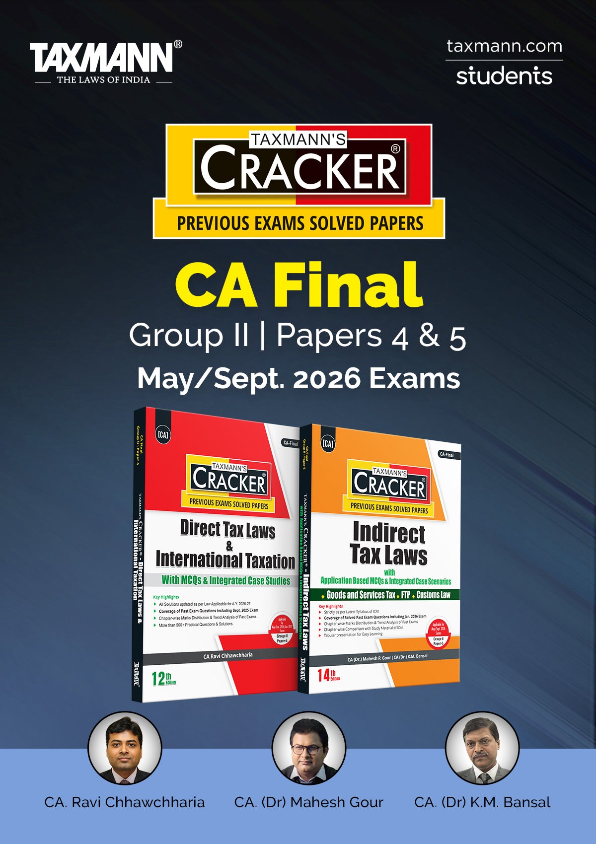 CA Final – Group II | Papers 4 and 5 | CRACKER Combo by CA Ravi Chhawchharia et al. | May/Sept. 2026 Exams | Taxmann