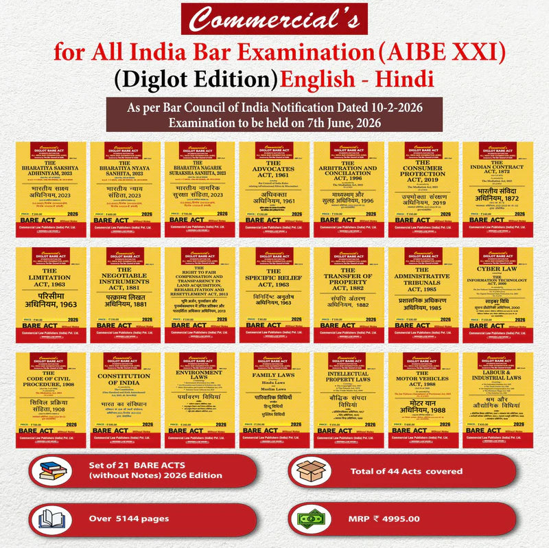 Combo Pack 21 AIBE BARE ACTS (Diglot)  | Commercial Law Publishers | Edition 2026