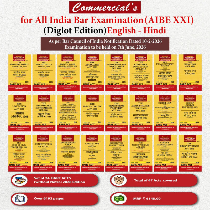 Combo Pack of AIBE 24 BARE ACTS (Diglot) | Commercial Law Publishers | Edition 2026