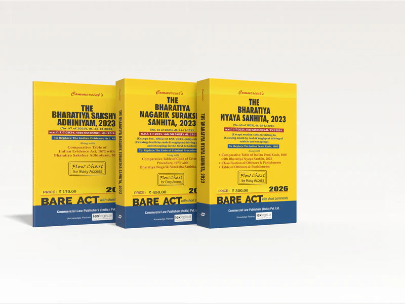 Combo Pack of New Criminal Laws, 2023 (Bharatiya Nyaya Sanhita, Bharatiya Nagarik Suraksha Sanhita & Bharatiya Sakshya Adhiniyam)  | Commercial Law Publishers | Edition 2026