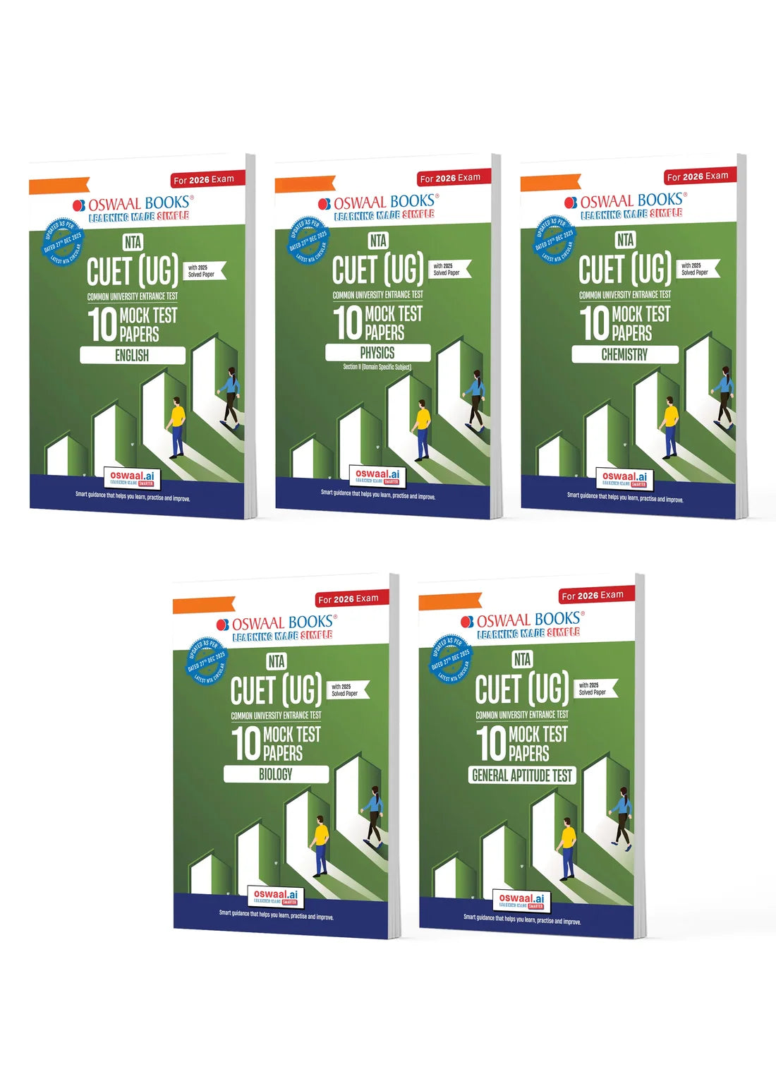 Oswaal NTA CUET (UG) Mock Test Papers | English, Physics, Chemistry, Biology & General Aptitude Test | Set of 5 Books | For 2026 Exam | Includes 2025 Paper Fully Solved | With Oswaal AI