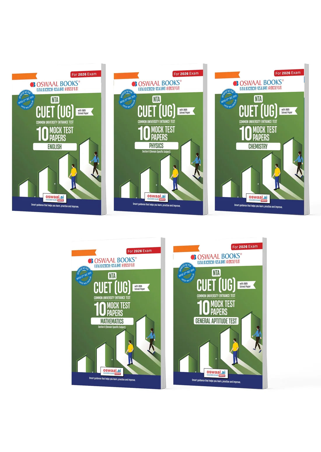 Oswaal NTA CUET (UG) Mock Test Papers | English, Physics, Chemistry, Maths & General Aptitude Test | Set of 5 Books | For 2026 Exam | Includes 2025 Paper Fully Solved | With Oswaal AI