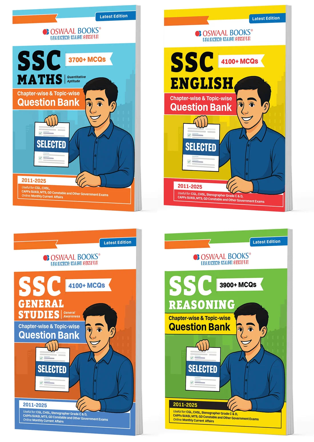 SSC 15 Years Question Bank Set of 4 | Maths, English, General Studies & Reasoning | 15000+ MCQs | 2011–2025 | For 2026 Exam | Oswaal Books