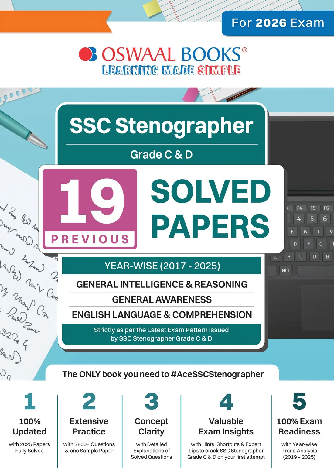 SSC Stenographer Grade C & D 19 Years’ Solved Papers | 3800+ Questions | 2017–2025 | For 2026 Exam | Oswaal Books