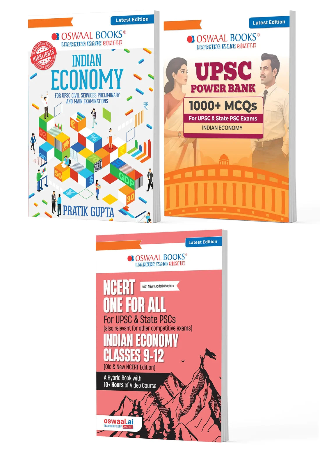 UPSC Indian Economy Exam Pack 2026 (Set of 3 Books) | Indian Economy Guide + Power Bank 1000+ MCQs + NCERT One For All | Oswaal