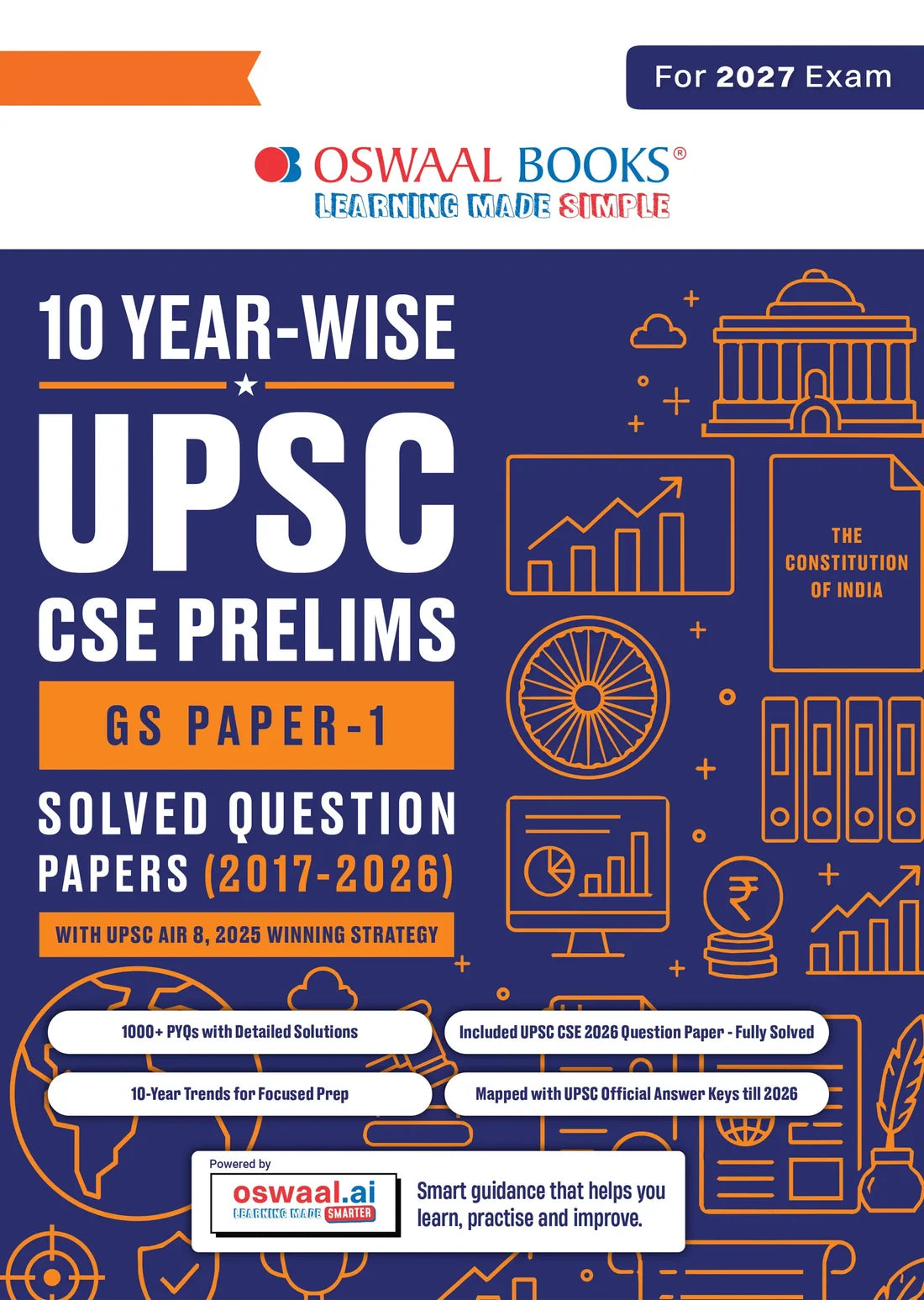 UPSC CSE Prelims 10 Years Solved Papers | GS Paper 1 & 2 (Set of 2 Books) | CSAT | Year-wise 2017–2026 | Official Answer Keys | 10-Year Trend Analysis | For 2027 Exam | Oswaal Books
