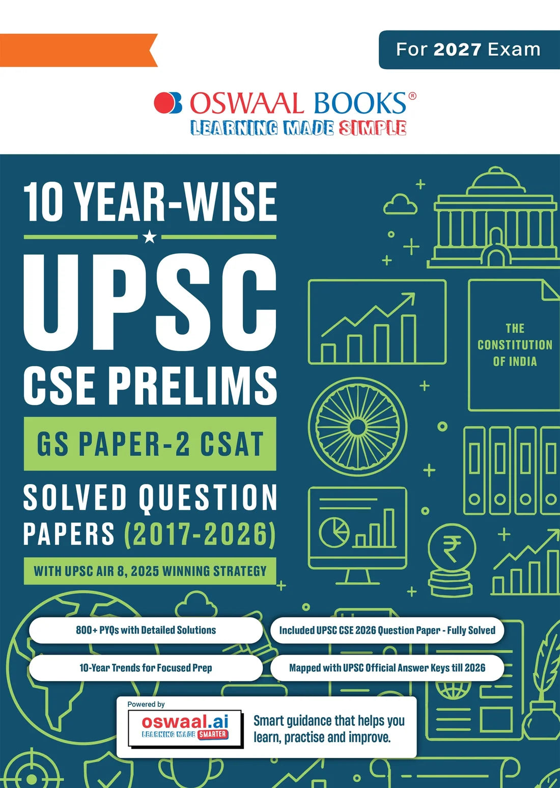 UPSC CSE Prelims 10 Years Solved Papers | GS Paper 2 (CSAT) | Year-wise 2017–2026 | Official Answer Keys | 10-Year Trend Analysis | For 2027 Exam | Oswaal Books