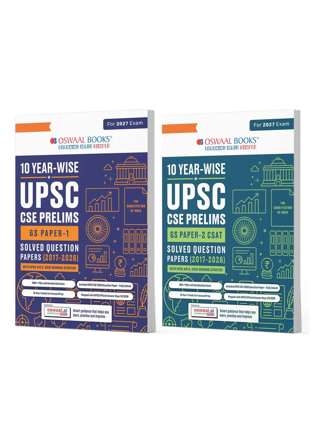 UPSC CSE Prelims 10 Years Solved Papers | GS Paper 1 & 2 (Set of 2 Books) | CSAT | Year-wise 2017–2026 | Official Answer Keys | 10-Year Trend Analysis | For 2027 Exam | Oswaal Books