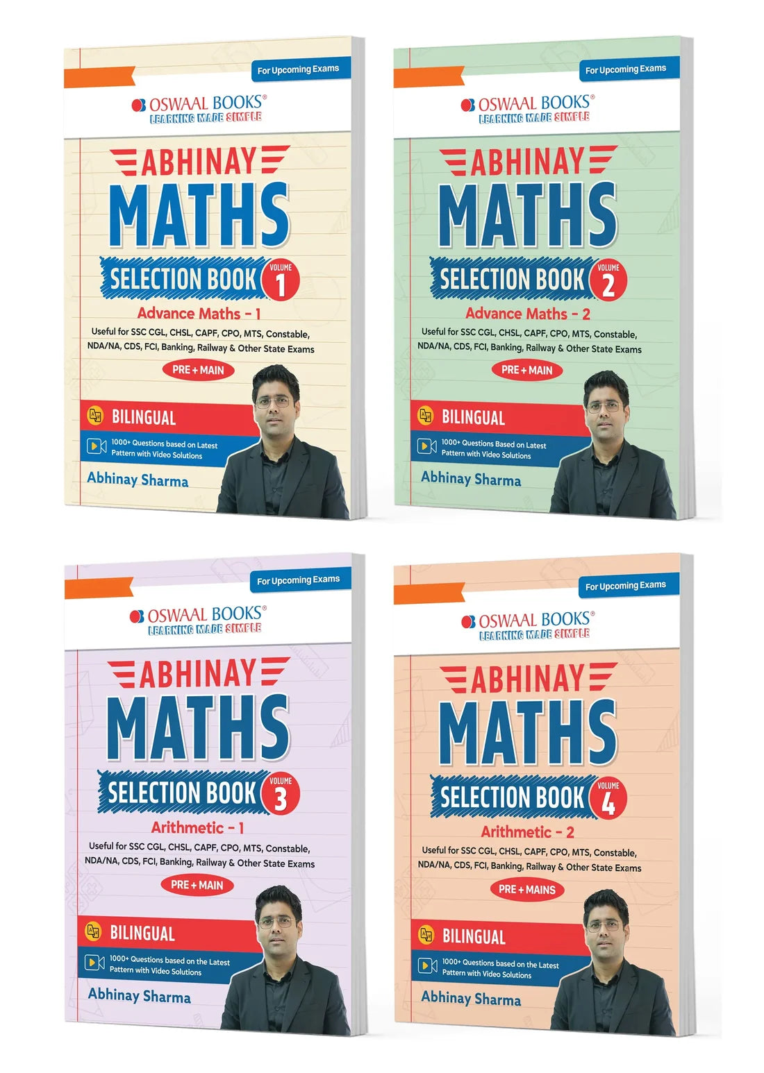 Abhinay Maths Selection Book Vol.1–4 | Bilingual Workbook Set of 4 | SSC & Government Exams | Oswaal Books
