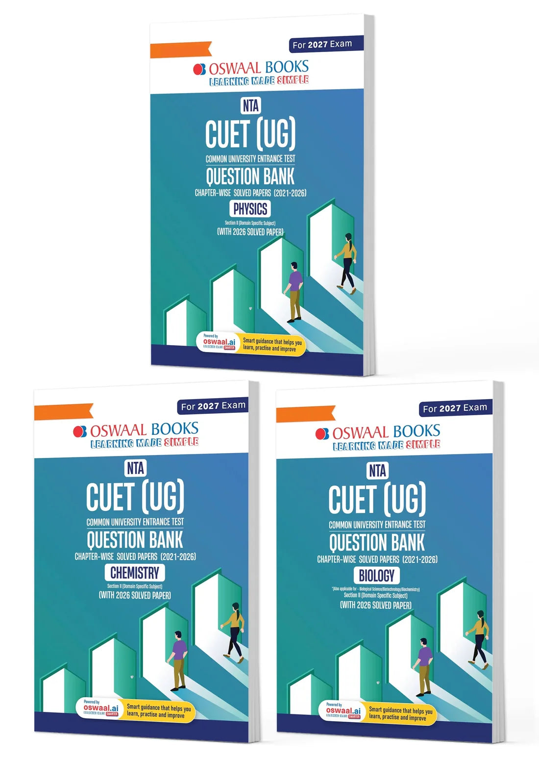 Oswaal NTA CUET (UG) Chapter-wise Solved Papers Question Bank | Physics, Chemistry & Biology | Set of 3 Books | With Solved Paper 2026 | For 2027 Exam | With Oswaal AI