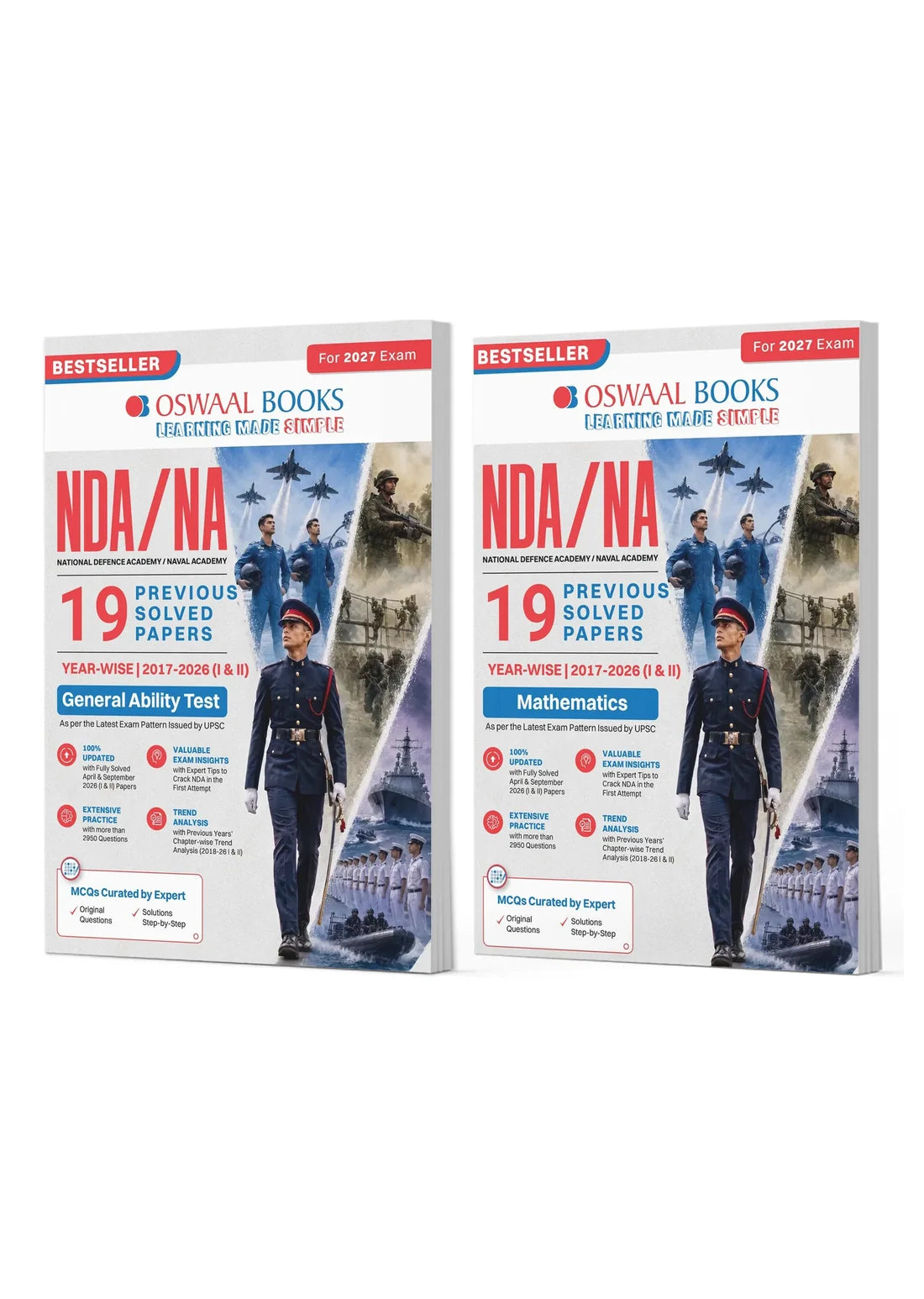 NDA/NA 19 Previous Years’ Solved Papers (2017–2026 I & II) | GAT & Mathematics Set of 2 Books | For 2027 Exam | With Oswaal AI | Oswaal Books