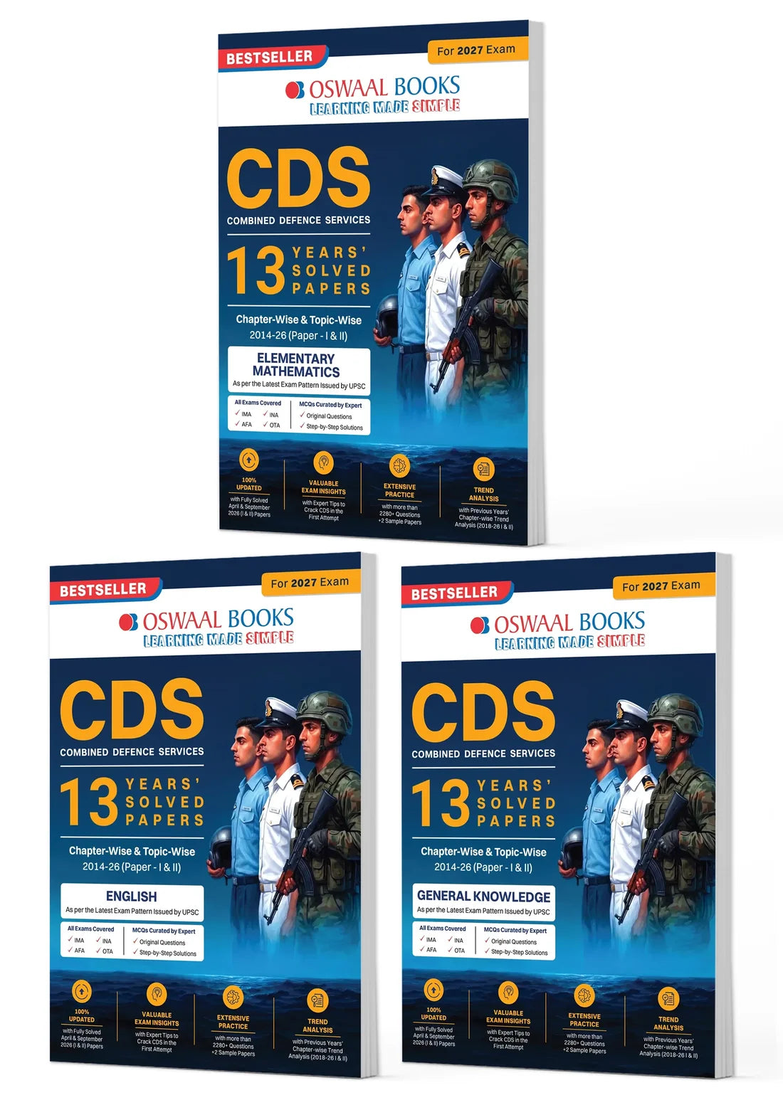 CDS Mathematics, English & General Knowledge 13 Years' Chapterwise & Topicwise Solved Papers (Set of 3) | 2014–2026 | For 2027 Exam | Oswaal Books