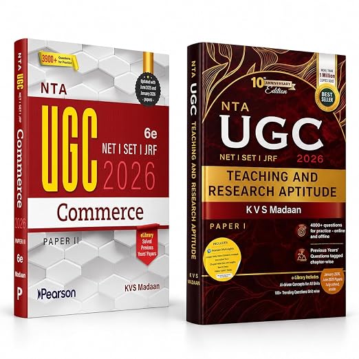 Pearson 2026 UGC NET Paper 1 Teaching & Research Aptitude by KVS Madaan | NET/SET/JRF|+ UGC net Paper 2 Commerce 6E (Set of 2)