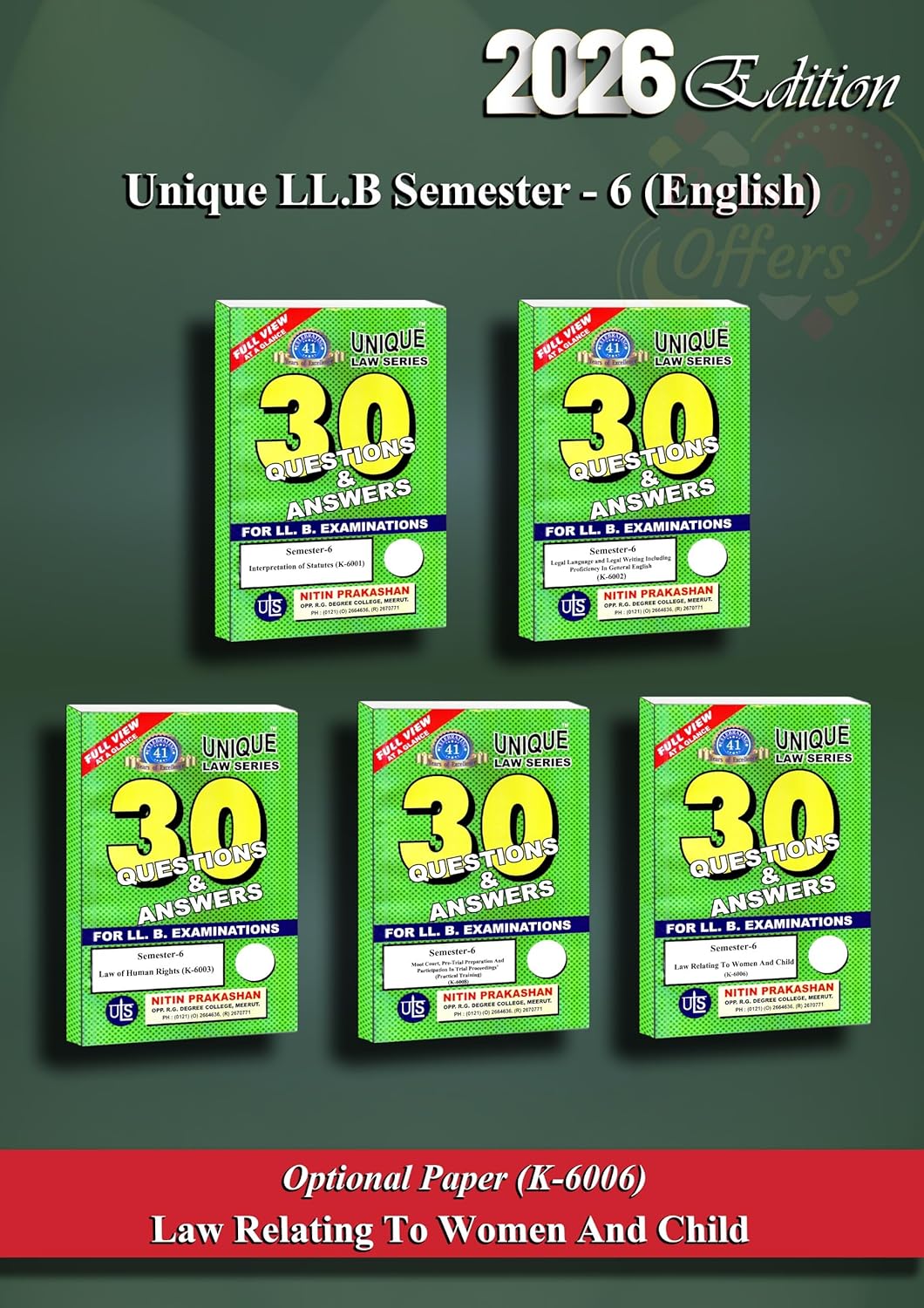Nitin Prakashan Unique Law Series Questions & Answer Semester-6 - for LLB Exams -  Editon 2026