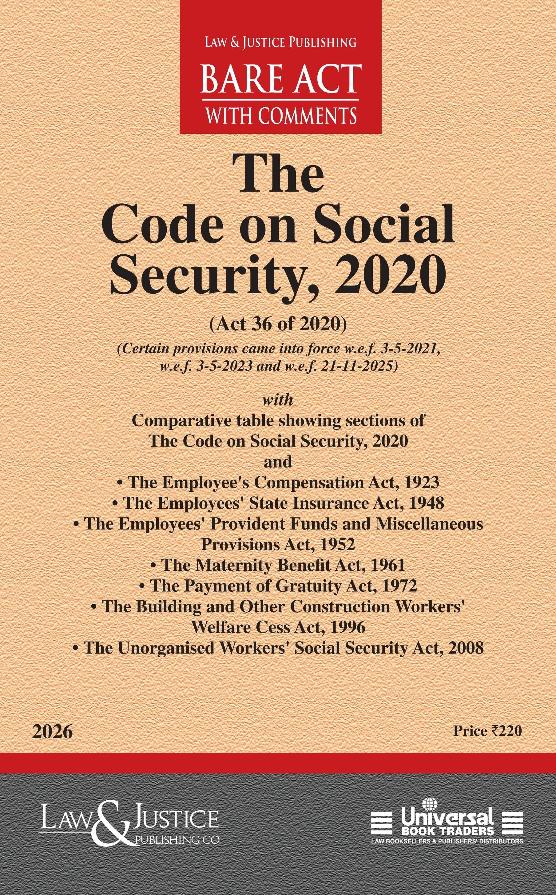Code on Social Security, 2020 | Law & Justice Publishing | EDITION 2026