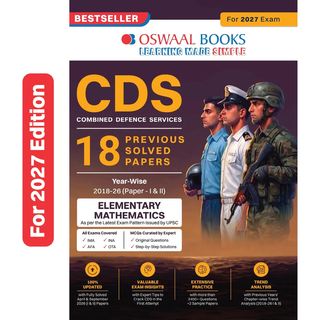 CDS Elementary Mathematics 18 Previous Years' Solved Papers | Yearwise 2018–2026 | For 2027 Exam | Oswaal Books
