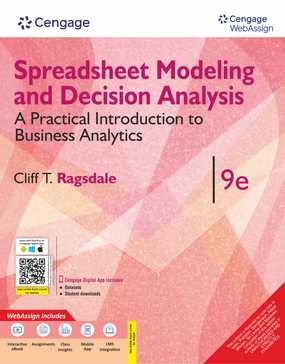 Spreadsheet Modeling and Decision Analysis with WebAssign | Cliff Ragsdale | Cengage | 9th Edition 2024