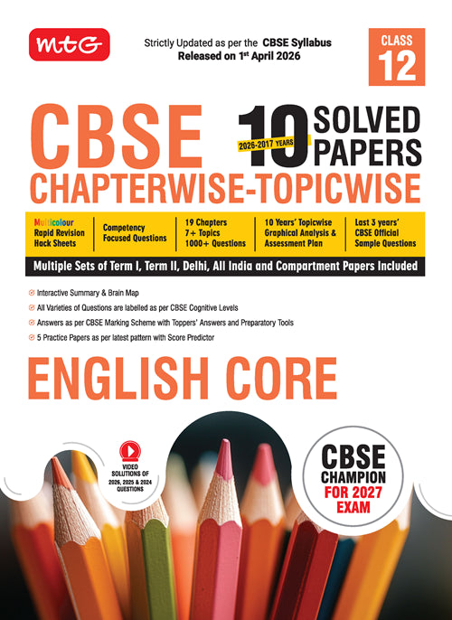 CBSE 10 Years (2026-2017) Chapterwise Topicwise Solved Papers Class 12 English Core Book – CBSE Champion For 2027 Exam | Video Solution of PYQs