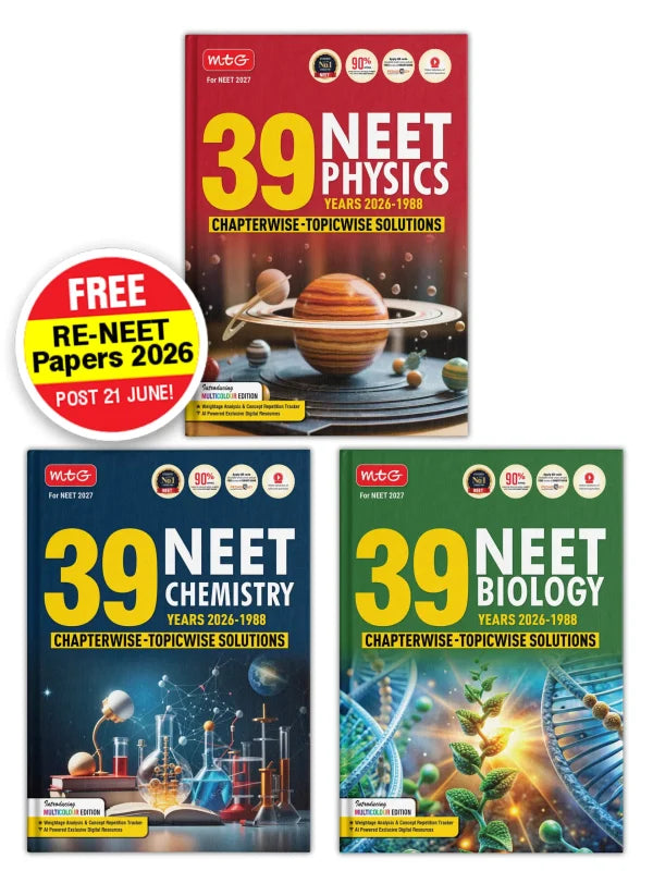 39 Years NEET Physics, Chemistry, Biology Book For 2026-2027 Exam (Set of 3) | Chapterwise Topicwise Solved Question Papers | MTG