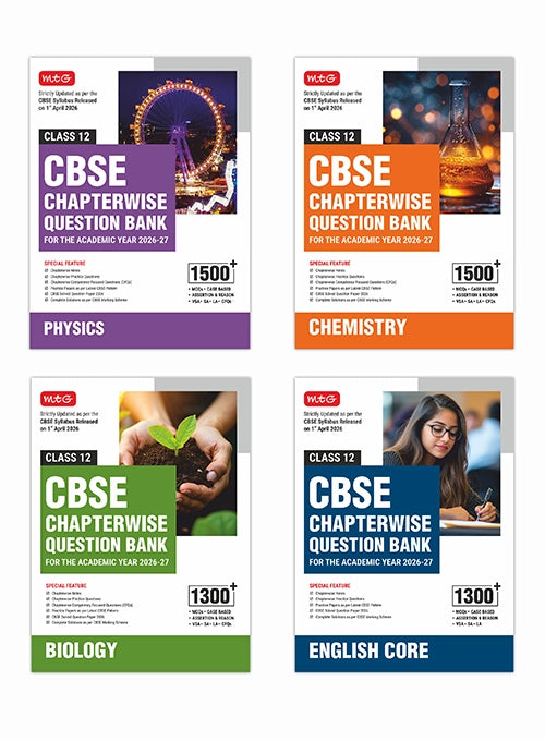 CBSE Chapterwise Question Bank Class 12 - Physics, Chemistry, Biology and English Combo | MTG | 2026-27
