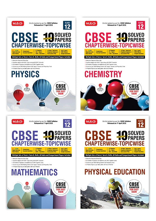 CBSE 10 Years (2026-2017) Chapterwise Topicwise Solved Papers Class 12 Physics, Chemistry, Mathematics and Physical Education (Set of 4 Books) – CBSE Champion For 2027 Exam | Video Solution of PYQs | MTG