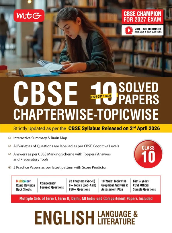 CBSE 10 Years (2026-2017) Chapterwise Topicwise Solved Papers Class 10 English Language and Literature Book – CBSE Champion For 2027 Exam | Video Solution of PYQs