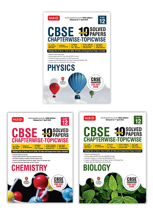 CBSE 10 Years (2026-2017) Chapterwise Topicwise Solved Papers Class 12 Physics, Chemistry and Biology (Set of 3 Books) – CBSE Champion For 2027 Exam | Video Solution of PYQs | MTG