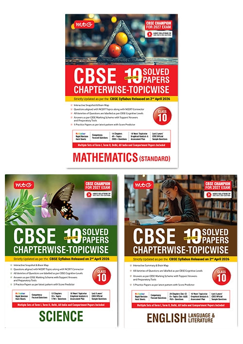 CBSE 10 Years (2026-2017) Chapterwise Topicwise Solved Papers Class 10 Science, Mathematics Standard and English (Set of 3 Books) – CBSE Champion For 2027 Exam | Video Solution of PYQs