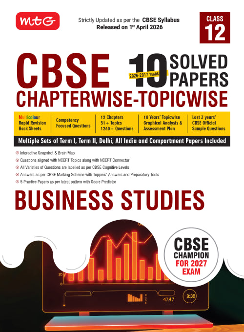CBSE 10 Years (2026-2017) Chapterwise Topicwise Solved Papers Class 12 Business Studies (PYQ) Book – CBSE Champion For 2027 Exam | (Based on Latest Pattern)