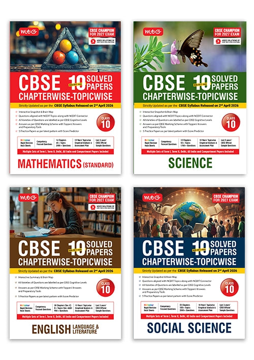 CBSE 10 Years (2026-2017) Chapterwise Topicwise Solved Papers Class 10 Science, Mathematics Standard, English and Social-Science (Set of 4 Books) – CBSE Champion For 2027 Exam | Video Solution of PYQs