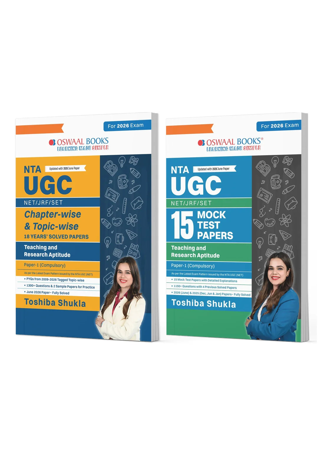 NTA UGC NET / JRF / SET Paper 1 | 18 Chapter-wise & Topic-wise Solved Papers (2009–2026) + 15 Mock Tests | Set of 2 Books | Oswaal Books | 2026 Exam