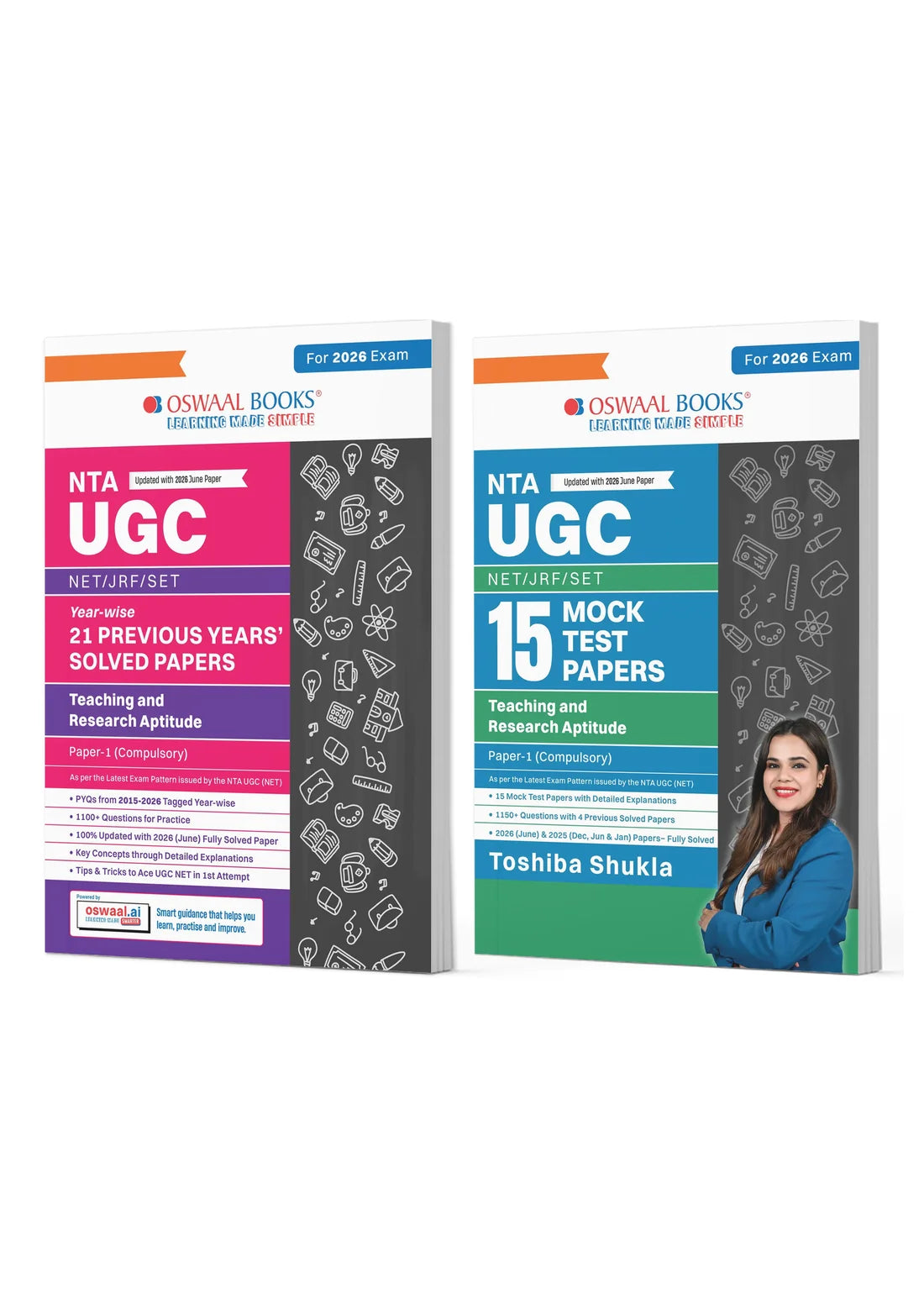 NTA UGC NET Paper 1 | 20 Solved Papers (2015–2025) + 15 Mock Tests | Set of 2 Books | Oswaal Books | 2026 Exam