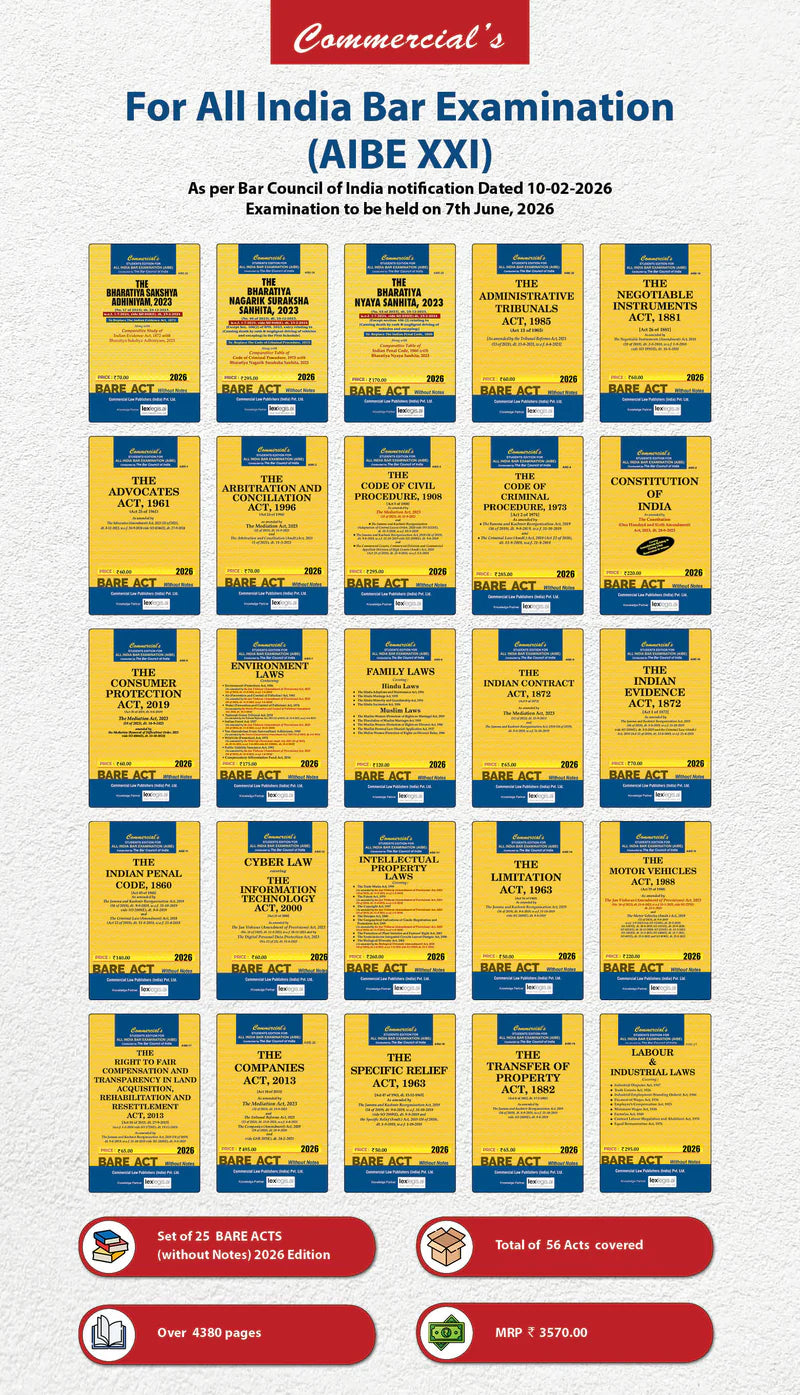 AIBE COMBO - 25 Bare acts without notes as per BCI | Commercial Law Publishers | Edition 2026