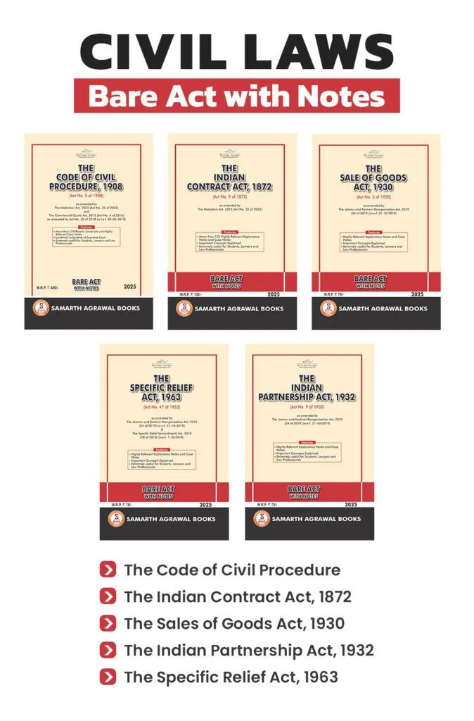 Civil Laws: Bare Acts [Combo Pack of Code of Civil Procedure, Indian Contract Act, Sale of Goods Act, Specific Relief Act, Indian Partnership Act] | Samarth Agrawal