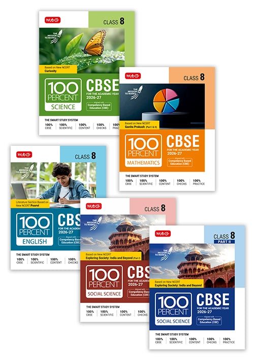 100 Percent NCERT and CBSE Science, Mathematics, English and Social-Science (Part-1 and 2) Class 8 | MTG | 2026-27