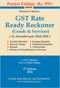 GST Rate Ready Reckoner Pocket Edition (English) | By CA. P.H. Motlani & Advocate Jatin Sehgal | Goods And Services Tax Judgment | Edition 2026 - 27