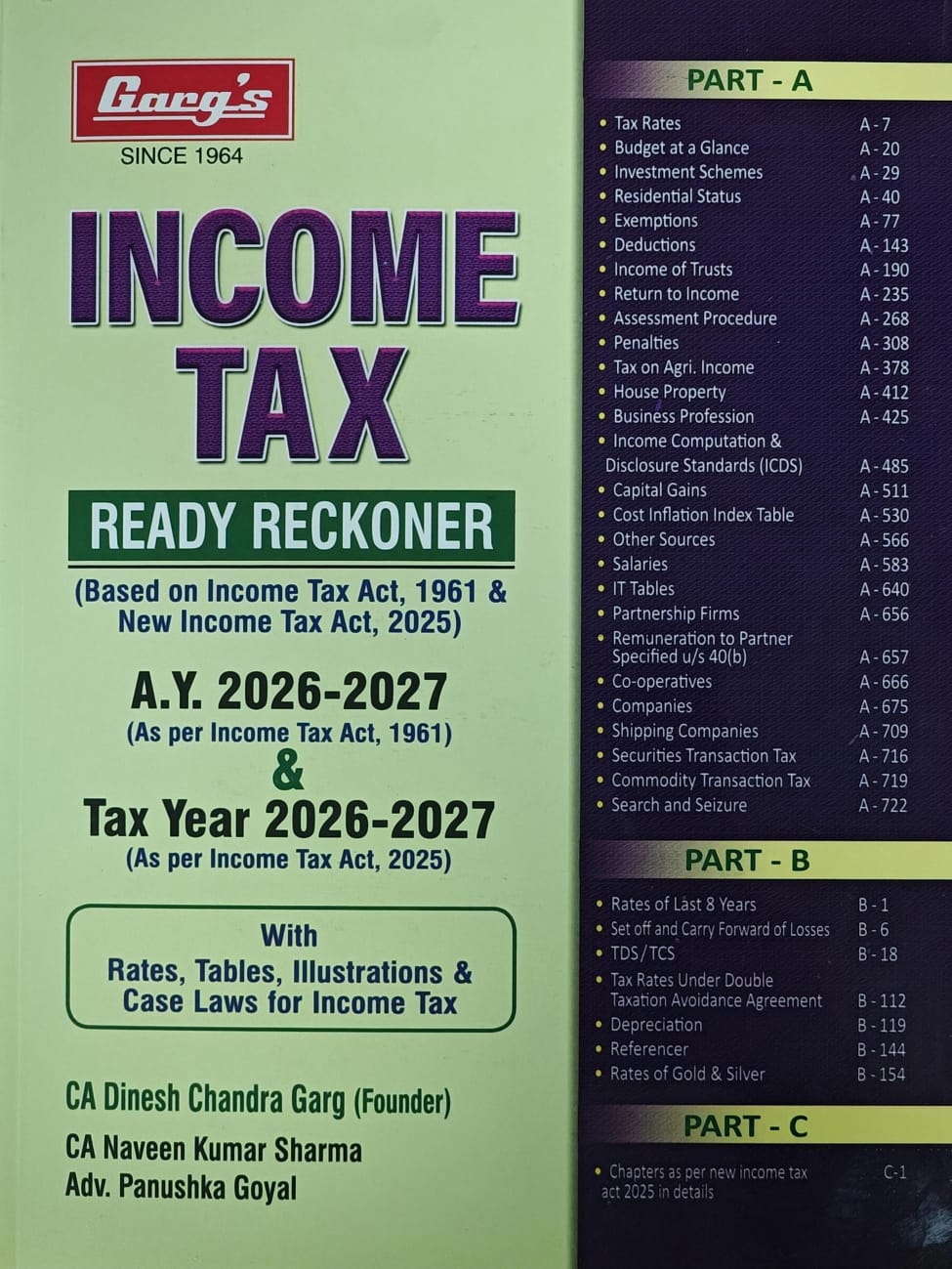 Garg's INCOME TAX READY RECKONER A.Y. 2026-2027 & Tax Year 2026-2027 | CA Dinesh Chandra Garg | LMH Pulications