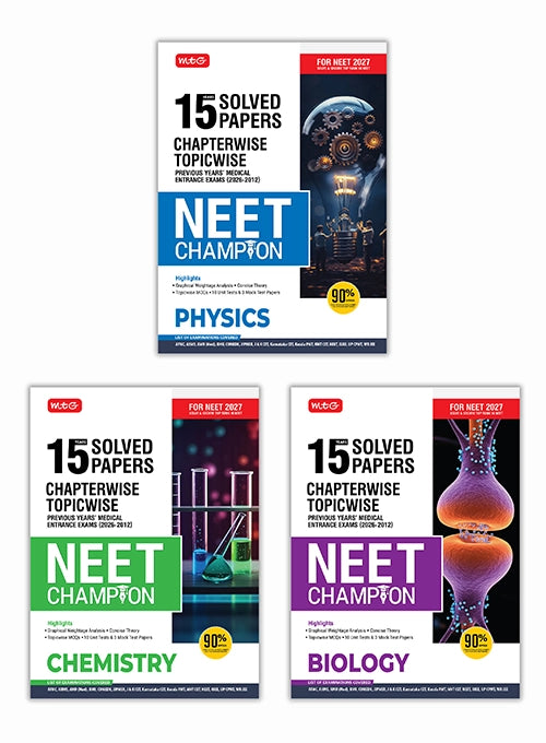 15 Years NEET Chapterwise Topicwise Previous Years Solved Papers Physics, Chemistry and Biology Combo – NEET Champion For 2027 Exam | MTG