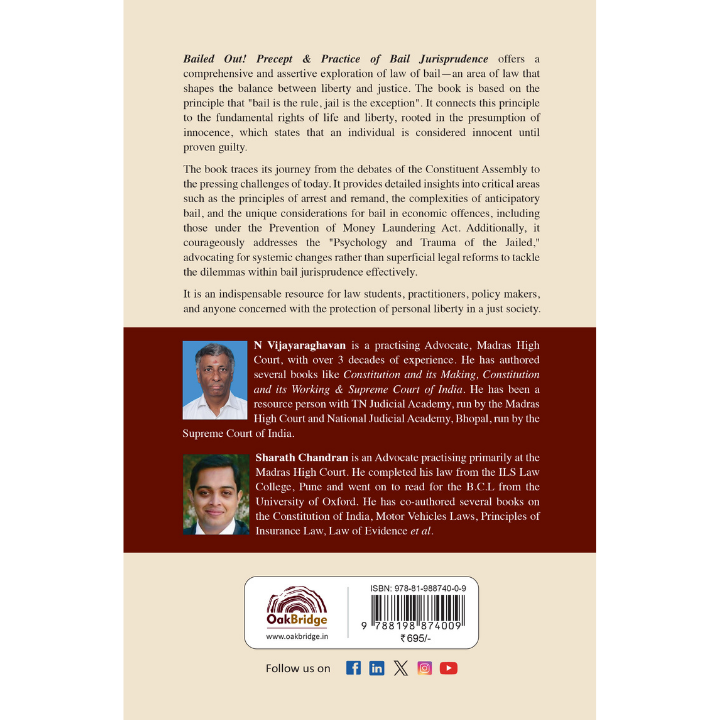 Bailed Out! Precept & Practice of Bail Jurisprudence |  N Vijayaraghavan, Sharath Chandran | OAKBRIDGE | Edition 2025