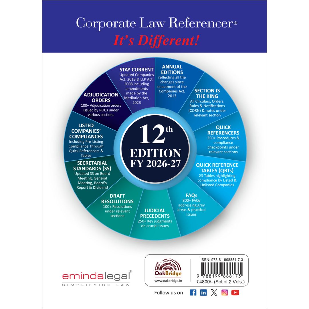 Corporate Law Referencer® (Set of 2 Volumes) | 12th Edition | Dr Sumit Pahwa | OAKBRIDGE | Edition 2026