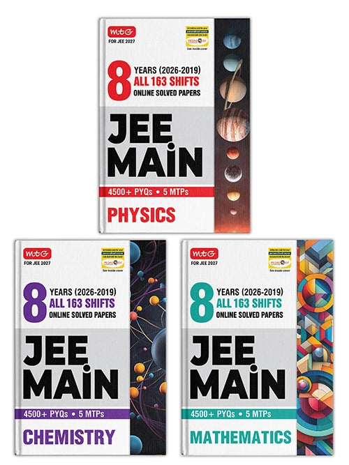 JEE Main 8 Years (2026–2019) Physics, Chemistry and Mathematics All 163 Shifts Online Previous Years Solved Papers (PYQ Book) For 2027 Exams | MTG