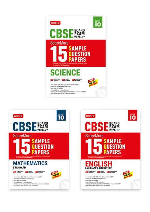 CBSE ScoreMore 15 Sample Papers CBSE Boards - Class 10 Mathematics Standard, Science, English Combo | MTG | 2026-27